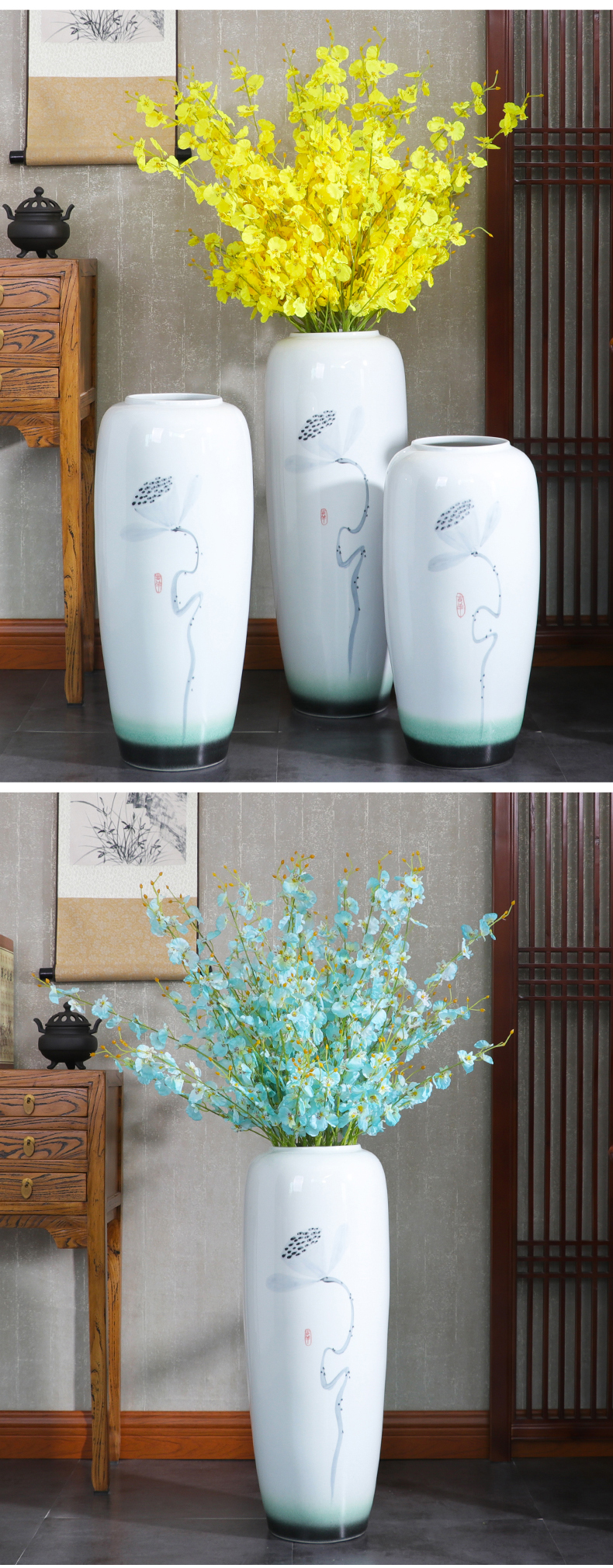 New Chinese style of jingdezhen ceramics of large vase household TV ark, porch flower arrangement sitting room adornment is placed