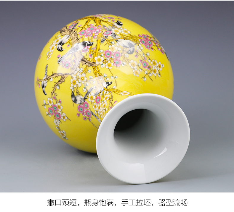 Jingdezhen ceramics vase furnishing articles yellow the design of the sitting room TV ark adornment of Chinese style household porcelain arranging flowers