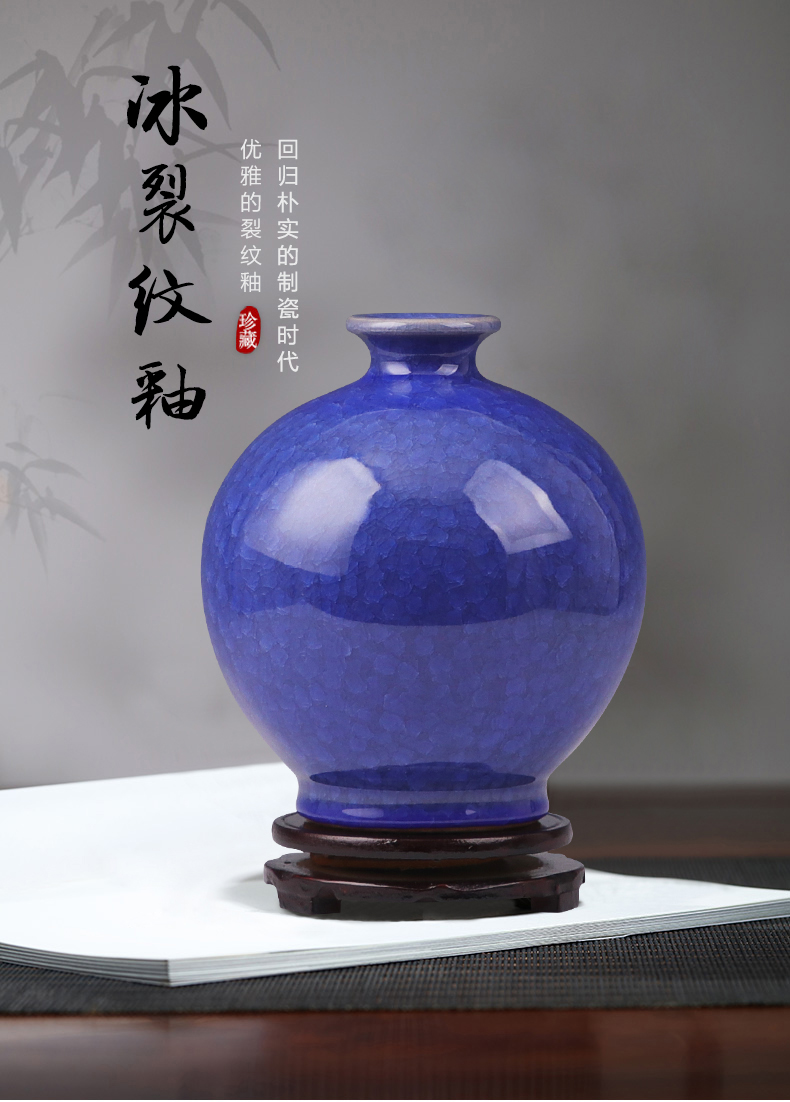 Jingdezhen ceramic vase furnishing articles flower arranging archaize crack household adornment blue porcelain Chinese style restoring ancient ways is the sitting room