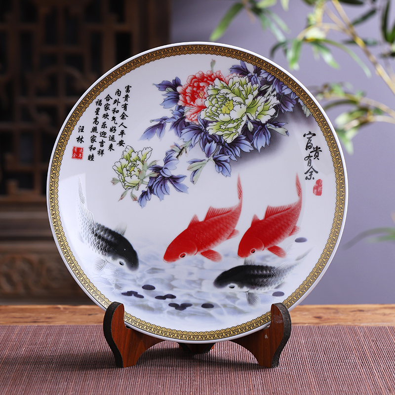 Jingdezhen ceramics hang dish well - off Chinese style household decorative plate living room TV ark, handicraft furnishing articles