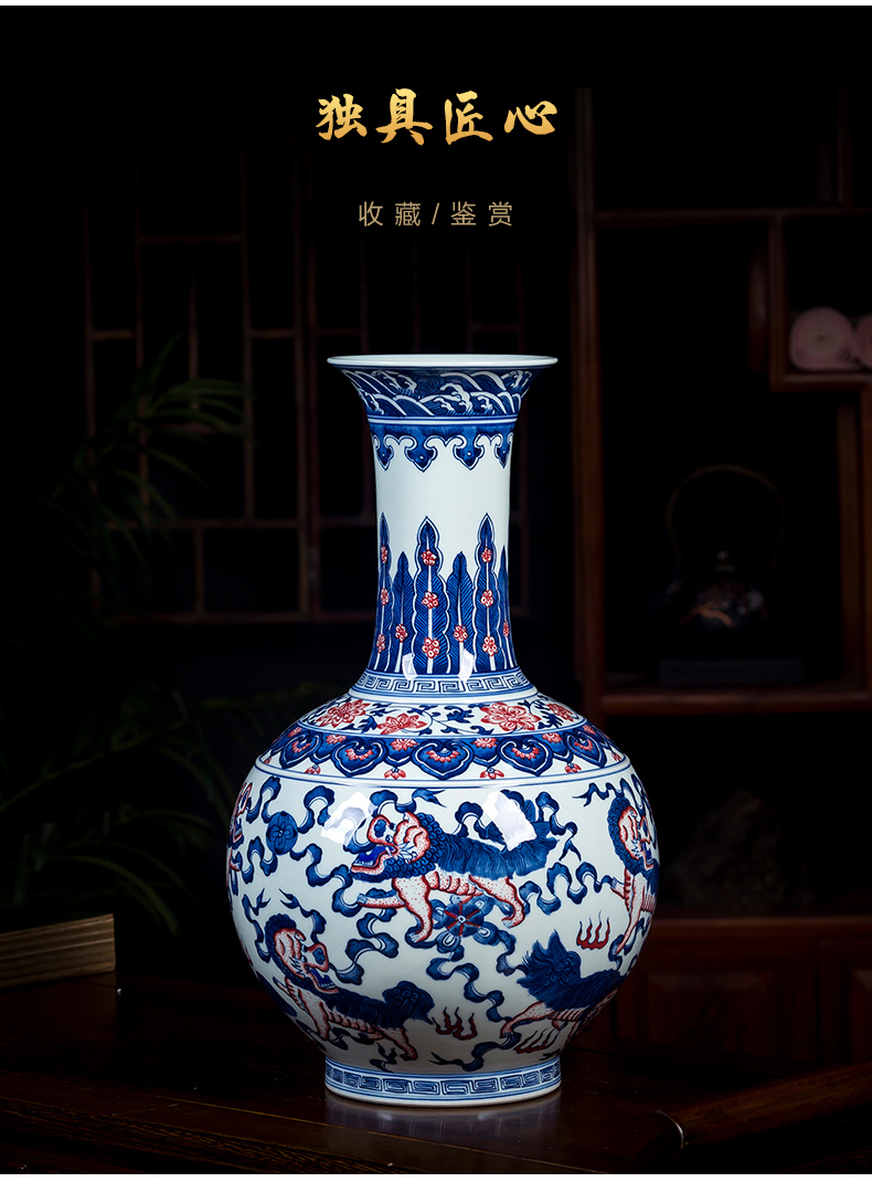 Blue and white porcelain of jingdezhen ceramics hand - made vases, antique porcelain Chinese style household act the role ofing is tasted sitting room TV ark, furnishing articles