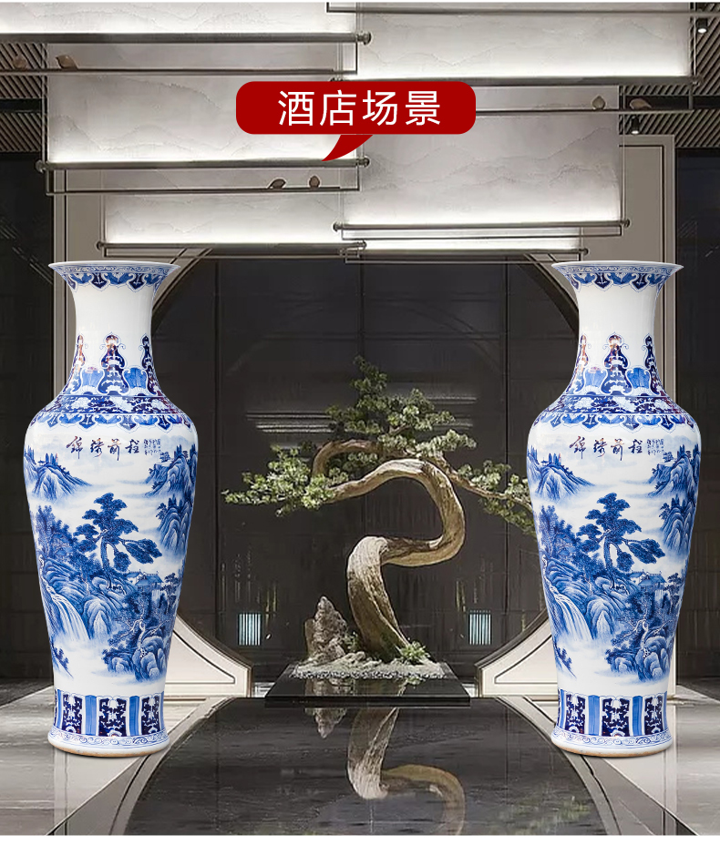 Jingdezhen ceramics vase landing large hand draw claborate - style painting of the blue and white porcelain hotel villa decoration furnishing articles