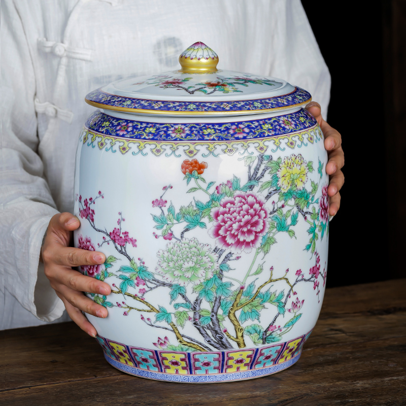 Jingdezhen Ceramic Ceramics Powder Color Tea Leaf Jars Seal Tank Big 5 catchers Home 10 Pu'er Tea Cake Storage Tank Tea