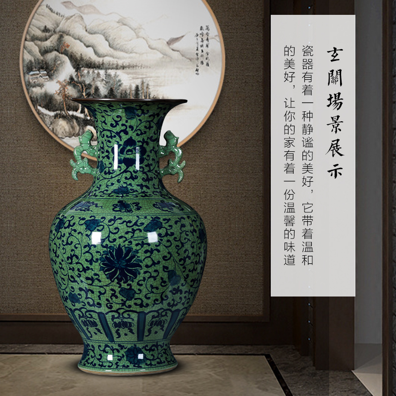 Hand draw large antique vase of blue and white porcelain of jingdezhen ceramics furnishing articles vintage porcelain landing sitting room adornment