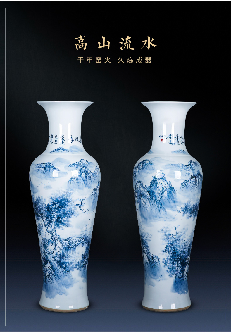 Jingdezhen ceramic vase landing large blue and white porcelain sitting room of Chinese style household hotel furnishing articles hand - made ornaments