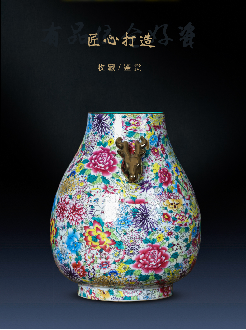 Jingdezhen ceramics powder enamel flower ear vase Chinese style restoring ancient ways is the sitting room porch TV ark adornment furnishing articles