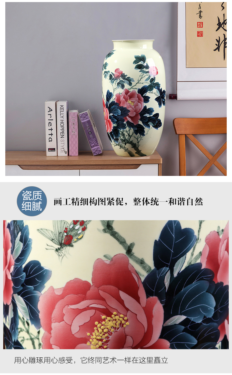 Jingdezhen ceramics big vase hand - made checking flower arranging Chinese style household living room TV cabinet decoration place adorn article