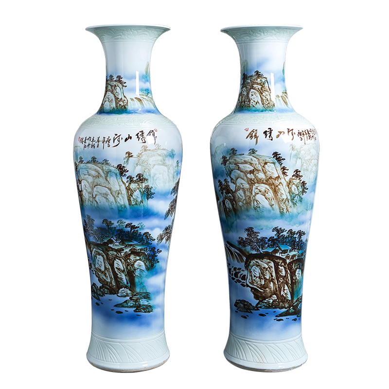 The Big vase hand - made porcelain of jingdezhen ceramics landscape decoration to the hotel housewarming landing furnishing articles to heavy large living room