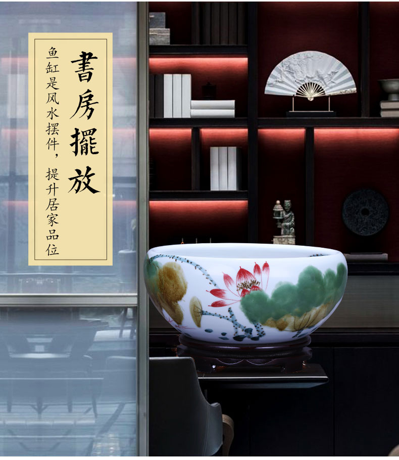 Jingdezhen ceramic aquarium feng shui plutus cylinder turtle cylinder goldfish bowl water shallow water lily refers to basin of lotus furnishing articles