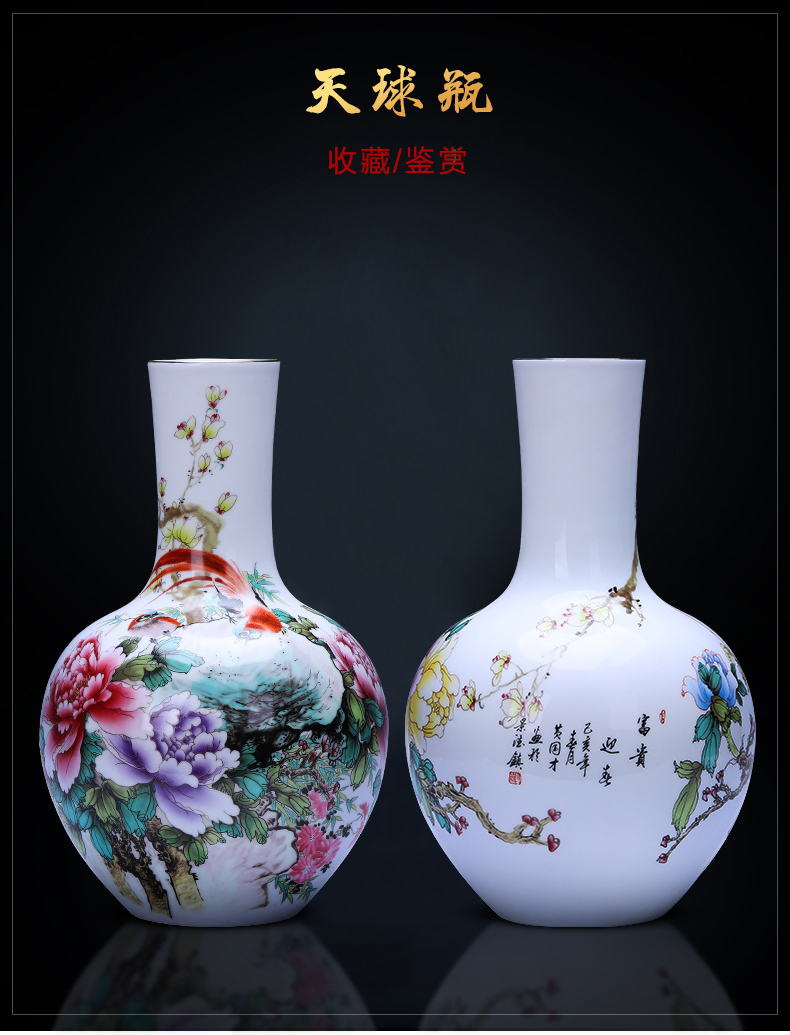 Jingdezhen ceramics powder enamel vase rich winter jasmine flower arrangement sitting room TV ark adornment of Chinese style household furnishing articles