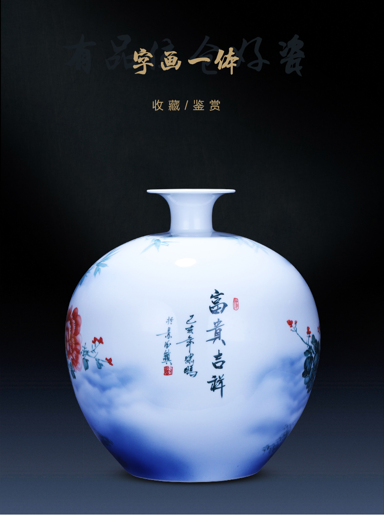 Jingdezhen ceramics hand - made wealth and auspicious pomegranate big vase modern Chinese style household living room TV ark, furnishing articles