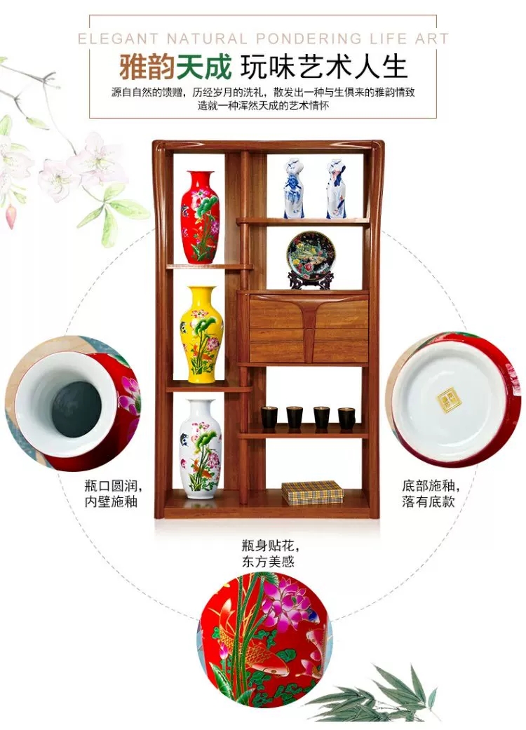 Red lotus bottle furnishing articles of jingdezhen ceramic vase lily flower arranging flowers sitting room porcelain of modern home decoration