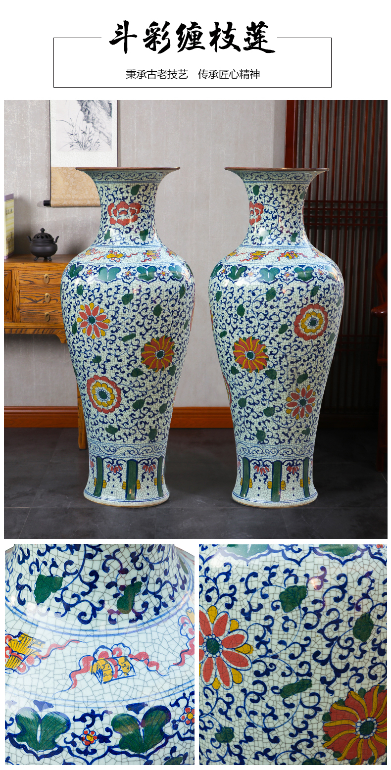 Jingdezhen ceramics hand - made large blue and white porcelain vase large archaize crack glaze Chinese style living room furnishing articles