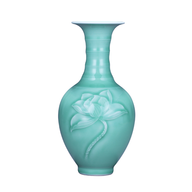 Jingdezhen ceramics reliefs green glaze vase is I and contracted zen household decorates sitting room flower arranging wine furnishing articles