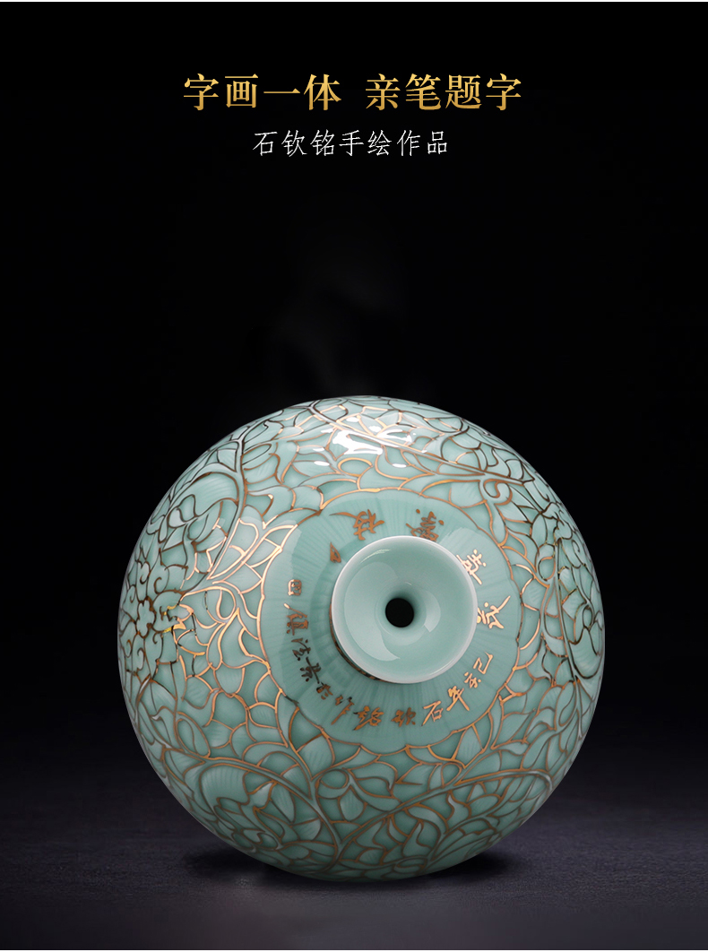 The Master of jingdezhen ceramics vase hand - made reliefs green paint pomegranate bottles of sitting room adornment office furnishing articles