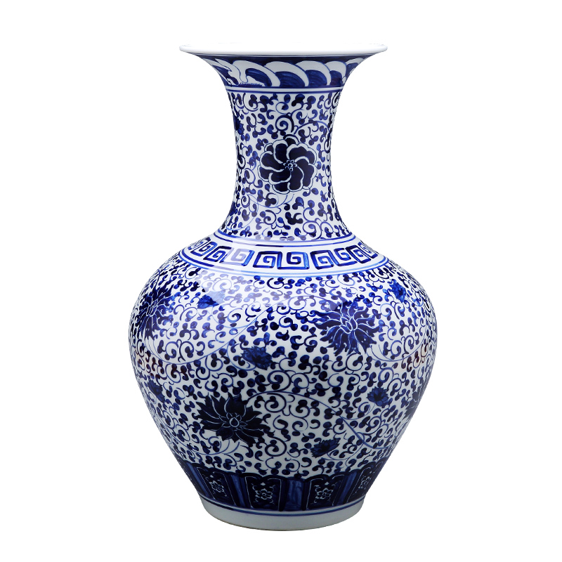 Jingdezhen ceramic vase furnishing articles of Chinese style hand draw archaize of large blue and white porcelain vase large flower decorations