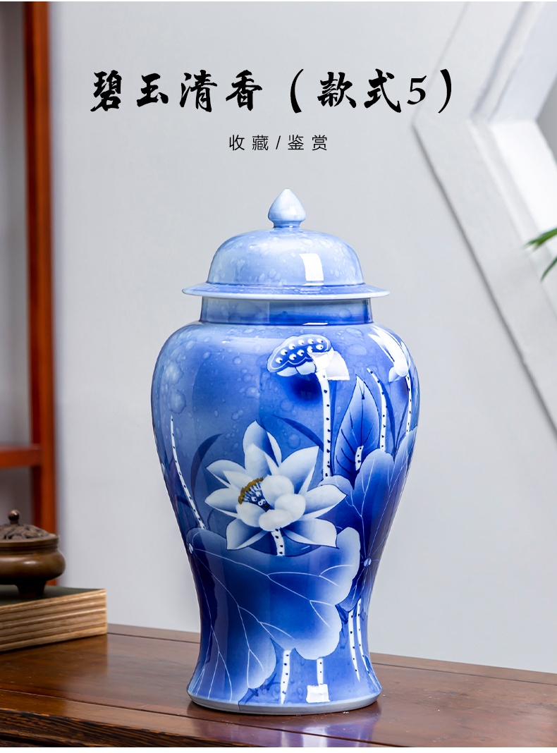 Jingdezhen ceramics hand - made of blue and white porcelain tea pot seal tank general jar with cover storage can act the role ofing is tasted furnishing articles