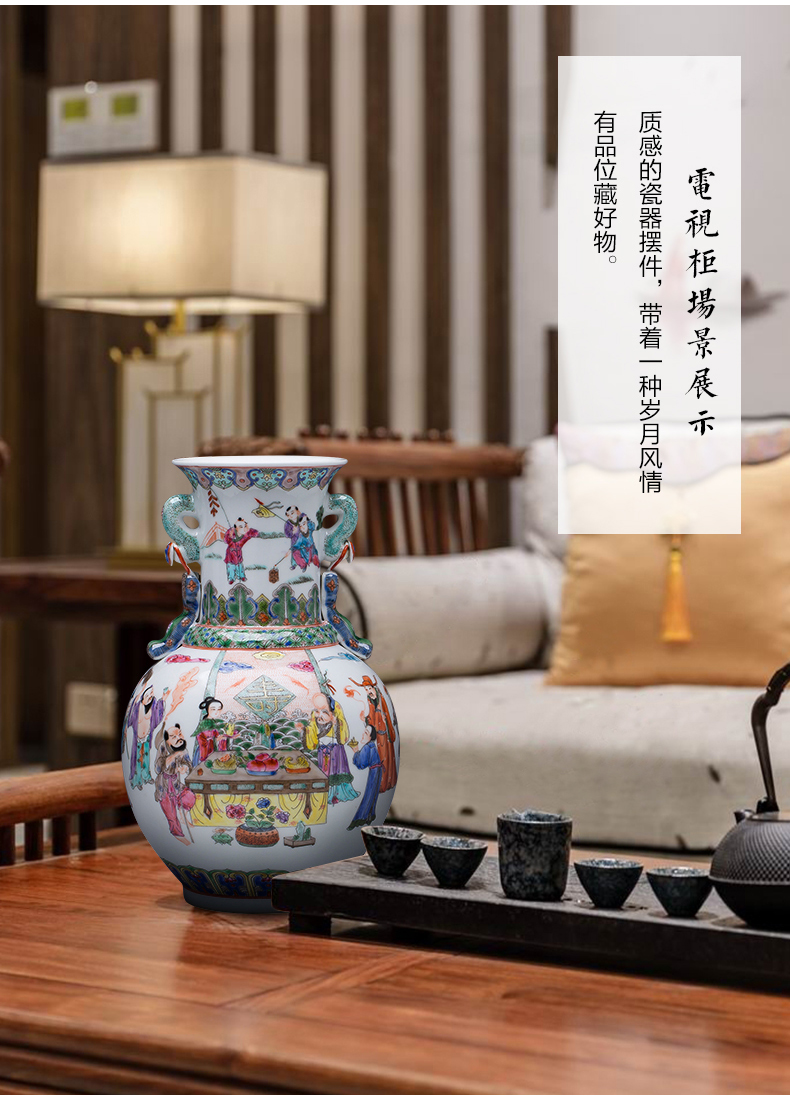 Jingdezhen ceramic vase manual hand - made famille rose porcelain Chinese style restoring ancient ways the characters flower arrangement sitting room adornment is placed