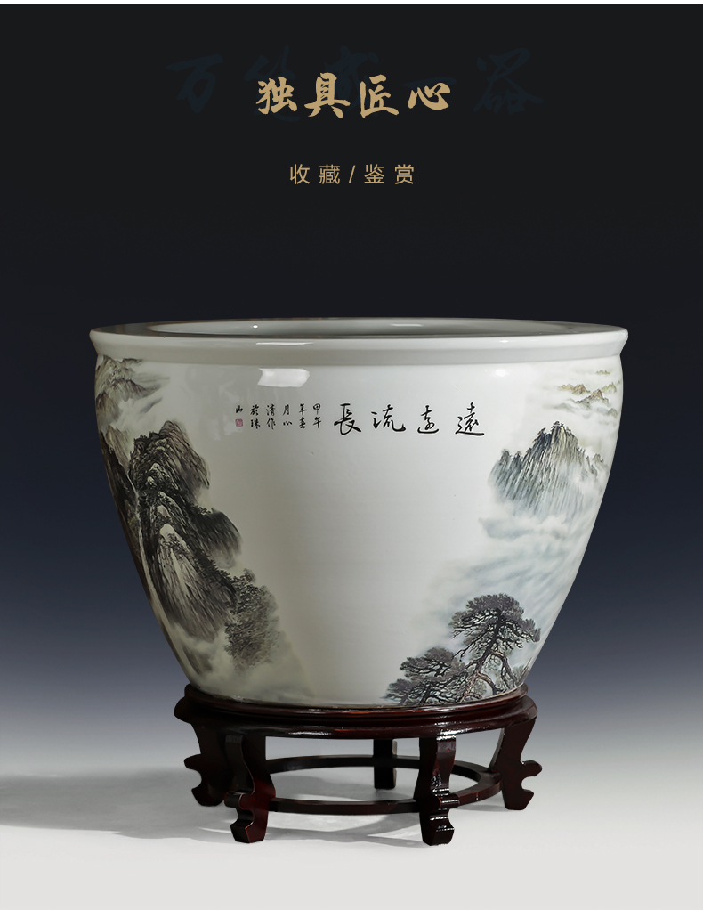 Jingdezhen ceramics large aquarium fish bowl goldfish turtle cylinder to heavy water lily bowl lotus basin porcelain jar furnishing articles