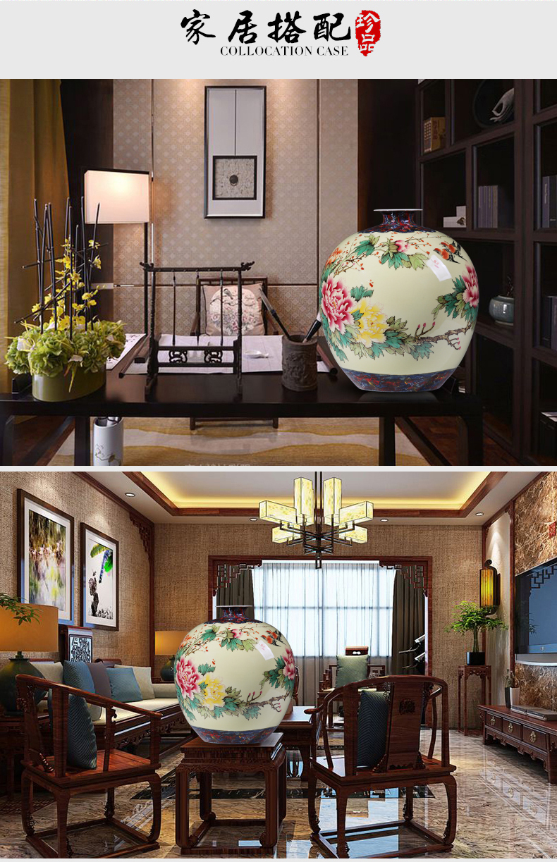 Jingdezhen chinaware big vase manual hand - made peony flower arranging new Chinese style living room TV ark adornment furnishing articles