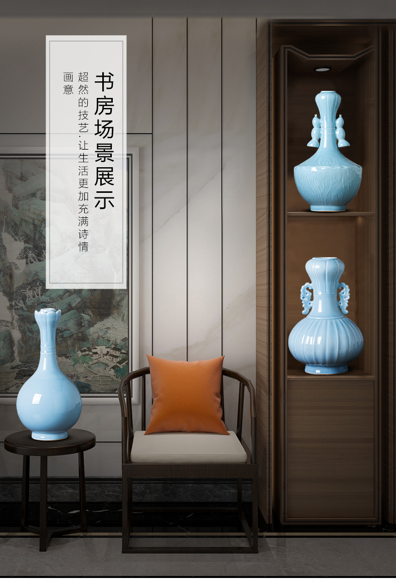 Jingdezhen ceramics azure glaze carving vase archaize sitting room ark adornment to restore ancient ways of Chinese style household furnishing articles