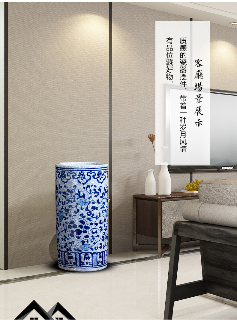 Jingdezhen ceramic hand - made archaize large blue and white porcelain vase painting and calligraphy scrolls cylinder word quiver sitting room floor furnishing articles