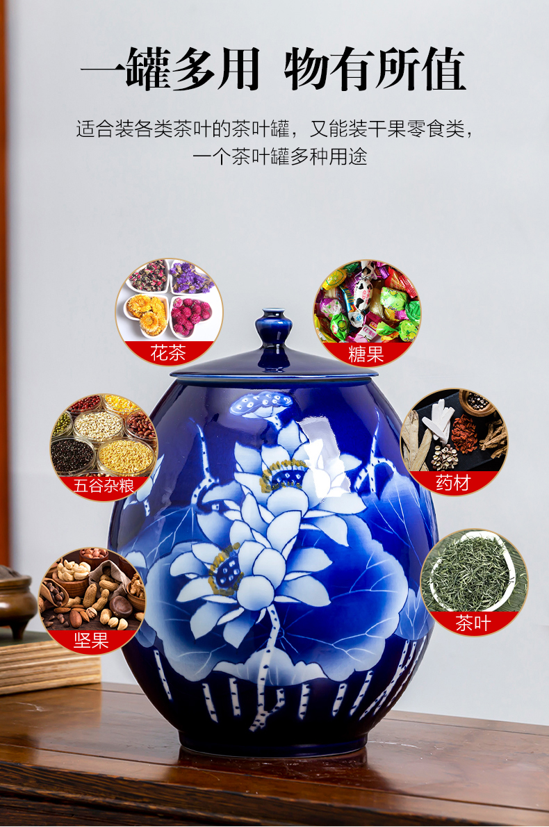 Jingdezhen ceramics hand - made of blue and white porcelain tea pot seal tank general jar with cover storage can act the role ofing is tasted furnishing articles