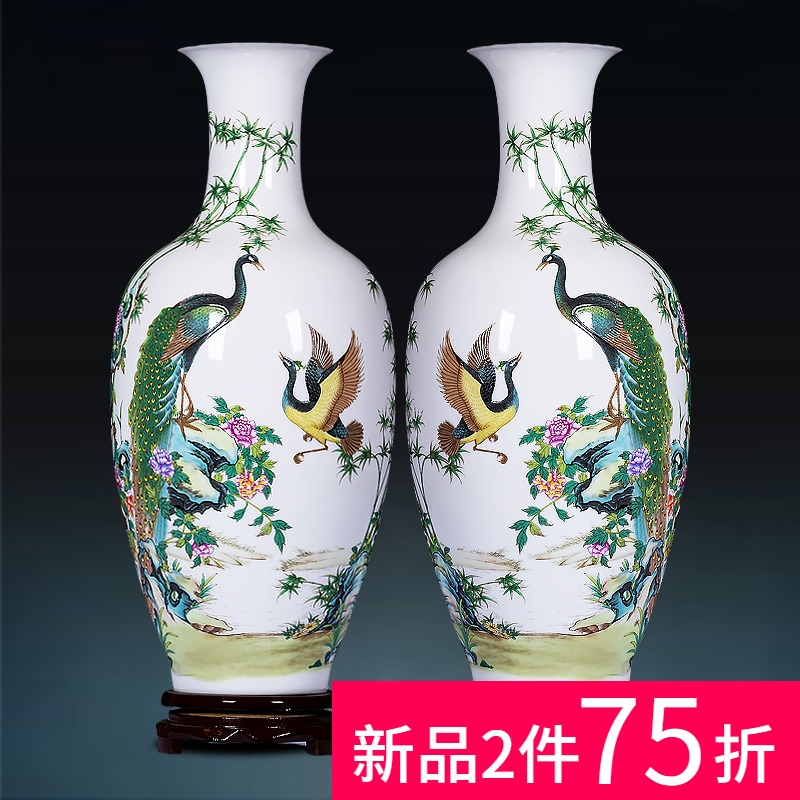 Jingdezhen ceramics powder enamel peacock vase for bottles of Chinese style household adornment flower arranging handicraft furnishing articles sitting room