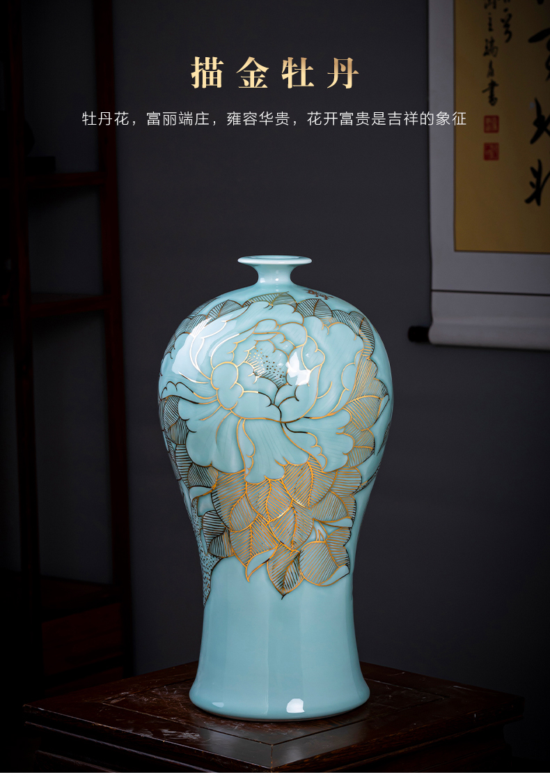 Jingdezhen ceramics hand - made paint celadon vase name plum bottle light and decoration of Chinese style living room decoration floor large furnishing articles