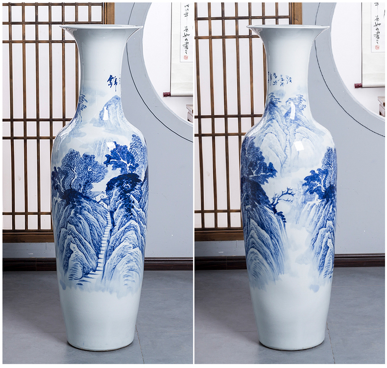 Jingdezhen ceramics hand - made qingming scroll king of blue and white porcelain vase sitting room floor furnishing articles ornaments