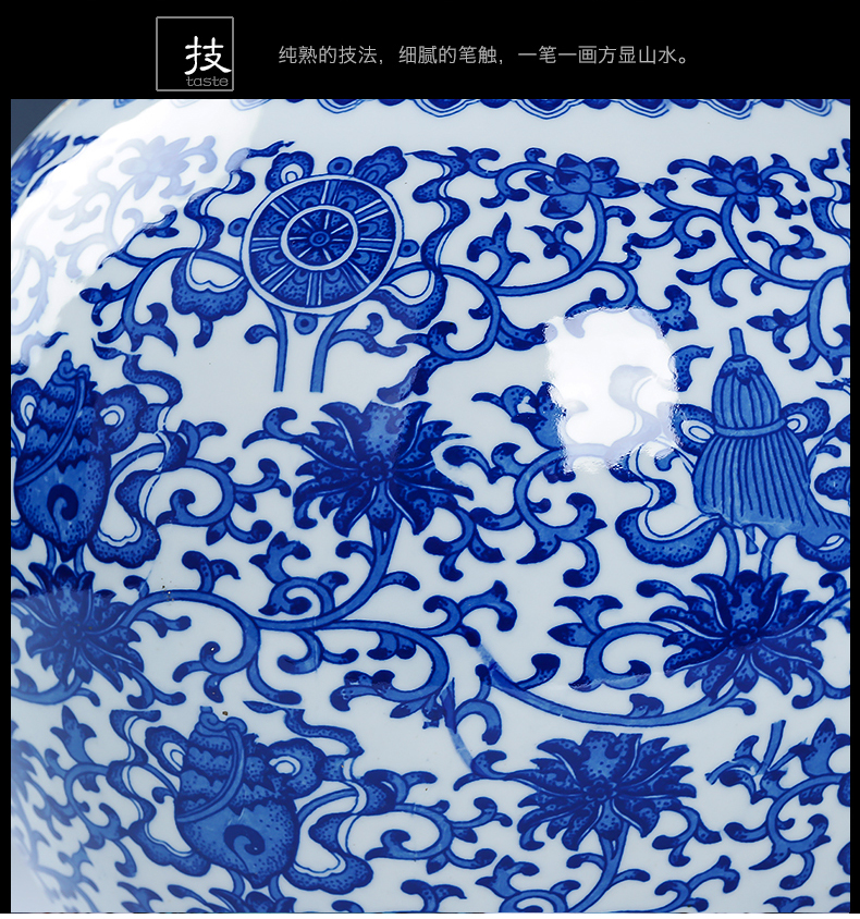 Jingdezhen ceramics big vase furnishing articles archaize sitting room of Chinese style household arrangements with rich ancient frame of blue and white porcelain ornaments