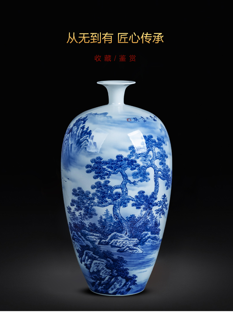 Jingdezhen ceramics hand - made landscape painting bottle of blue and white porcelain vase large living room a study Chinese style decorates the furnishing articles