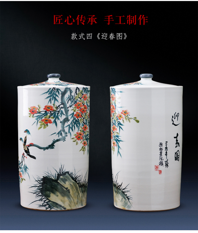 Jingdezhen ceramic barrel with cover ricer box tank cylinder 50 kg insect - resistant seal storage tank