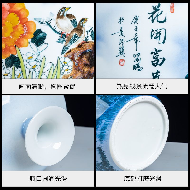 Jingdezhen ceramics hand - made vase of porcelain of blooming flowers, landing, large living room home TV ark, adornment