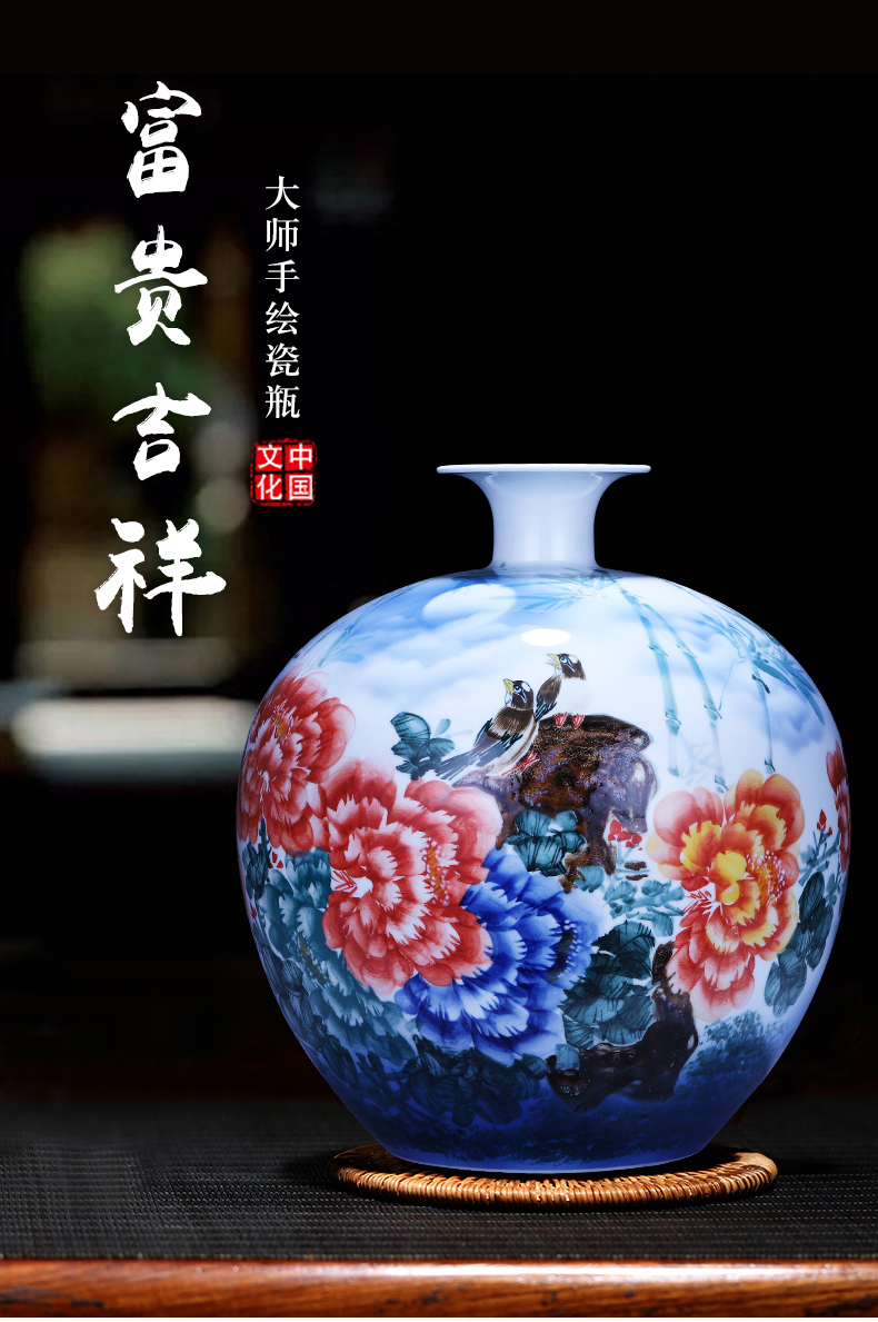 Jingdezhen ceramics hand - made wealth and auspicious pomegranate big vase modern Chinese style household living room TV ark, furnishing articles