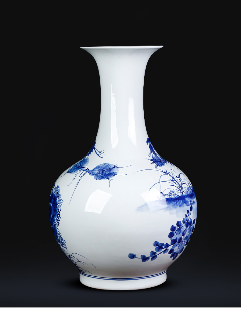 Jingdezhen ceramics hand - made antique glaze color of large blue and white porcelain vase under large bottles of sitting room adornment