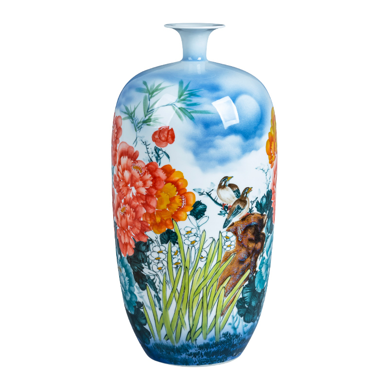 Jingdezhen ceramics hand - made vase of porcelain of blooming flowers, landing, large living room home TV ark, adornment