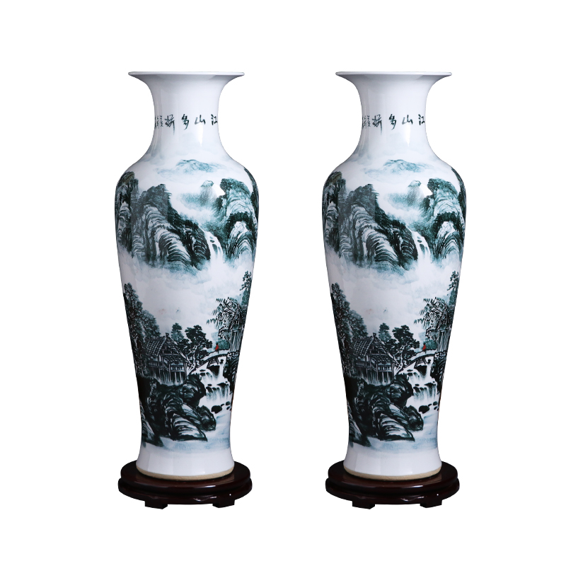 Jingdezhen ceramics hand - made of blue and white landscape 1 meter of large vases, large home sitting room adornment is placed