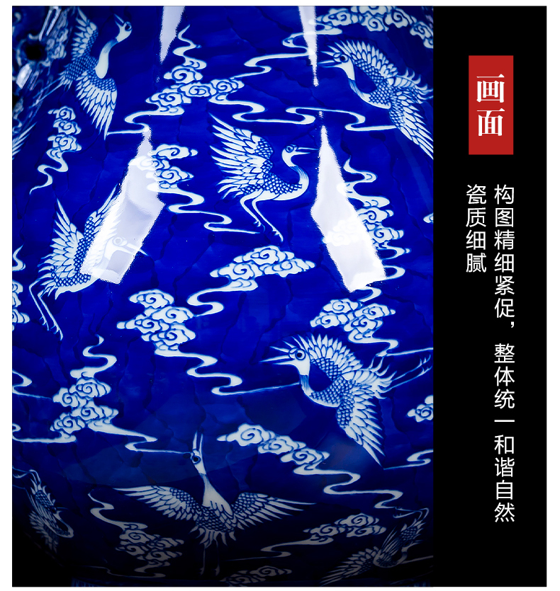 Jingdezhen ceramics hand - made of archaize f barrel of blue and white porcelain vase big ears cranes porcelain decorative furnishing articles