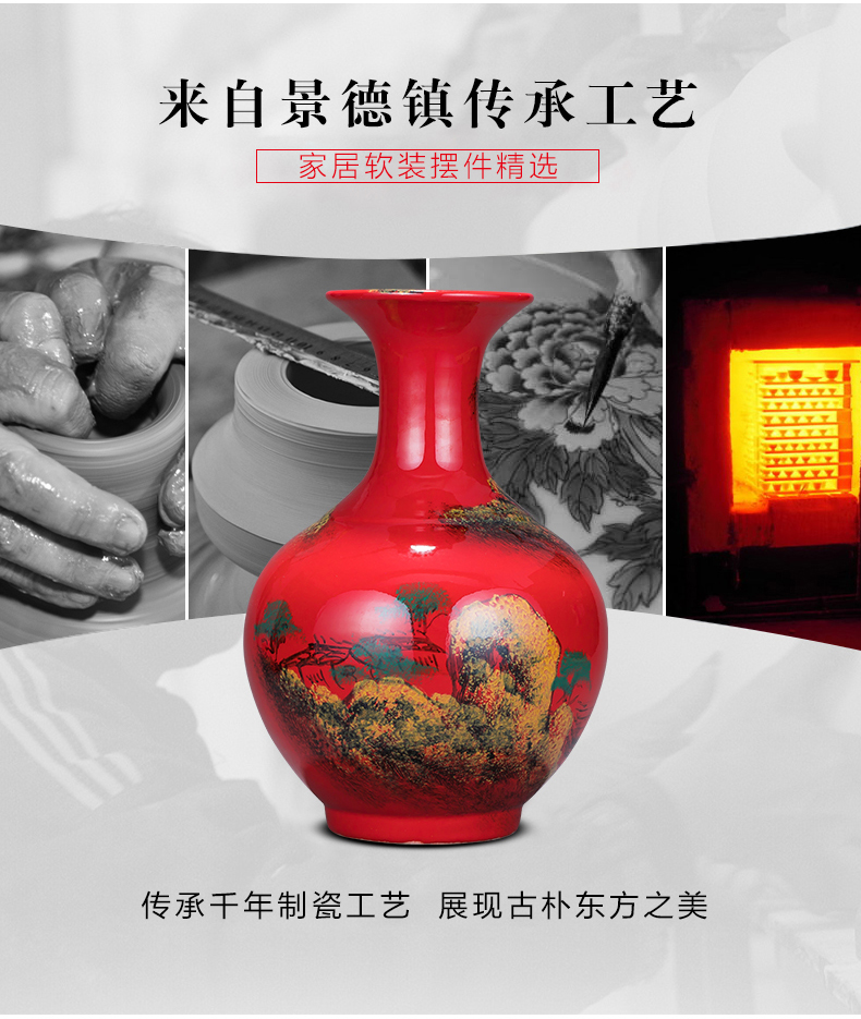 Jingdezhen ceramics hand draw freehand brushwork in traditional Chinese red vase Chinese flower arranging rich ancient frame sitting room adornment is placed