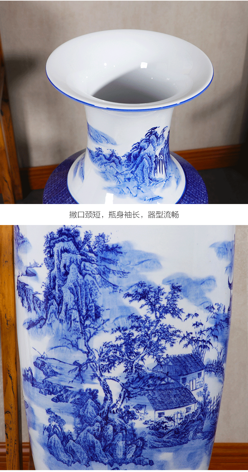 Jingdezhen landing big large porcelain vase ceramics high blue and white porcelain vases son sitting room adornment of Chinese style hotel