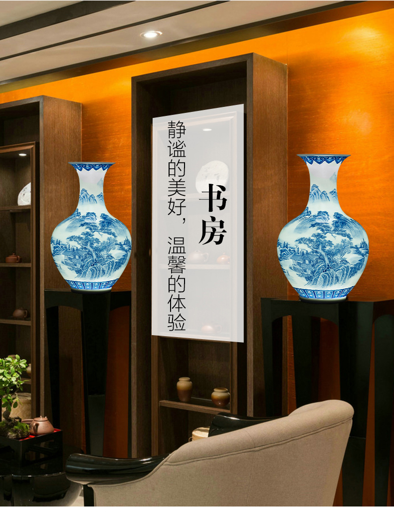 Blue and white porcelain vase furnishing articles landscape eggshell porcelain of jingdezhen ceramics Chinese flower arranging sitting room household act the role ofing is tasted