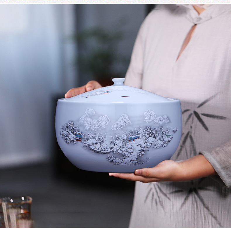 Jingdezhen ceramics furnishing articles storage tank with cover Chinese medicine pot dish of rice, cooking pot caddy fixings barrel 5 jins