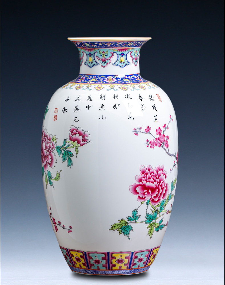 Jingdezhen ceramics ancient Chinese vase household enamel flower arrangement sitting room adornment handicraft furnishing articles