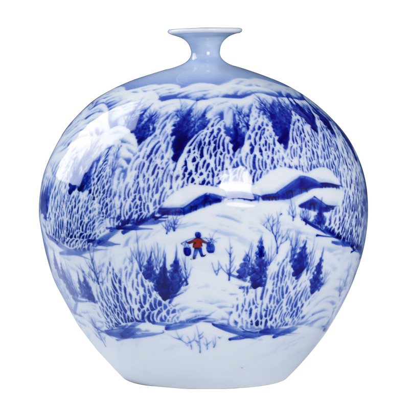 Jingdezhen ceramics manual hand - made snow bumper harvest of blue and white porcelain vase pomegranate bottles of sitting room adornment is placed