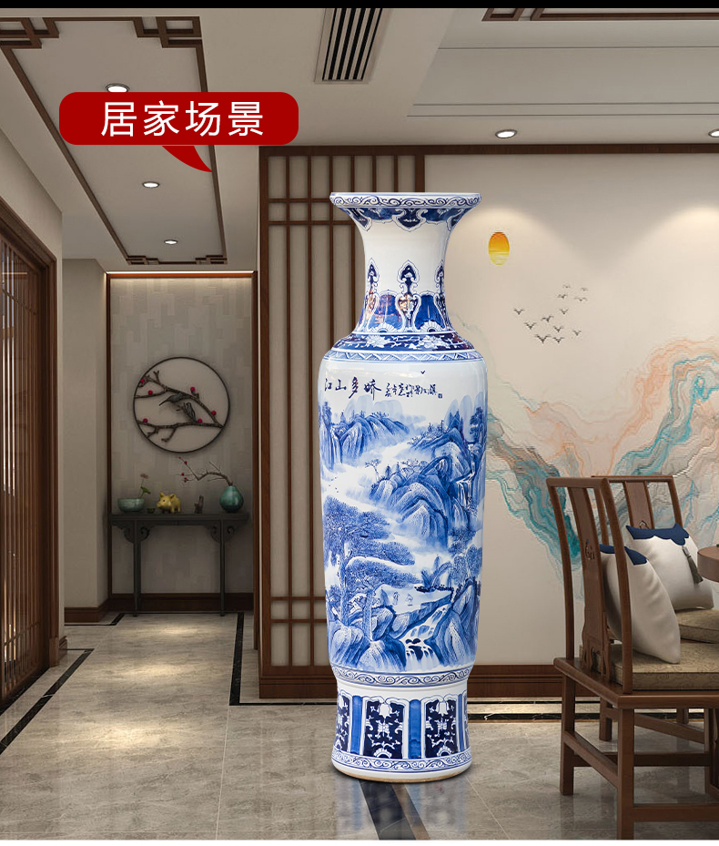 Jingdezhen ceramics hand - made ground of blue and white porcelain vase large Chinese style living room hotel club house decorations furnishing articles