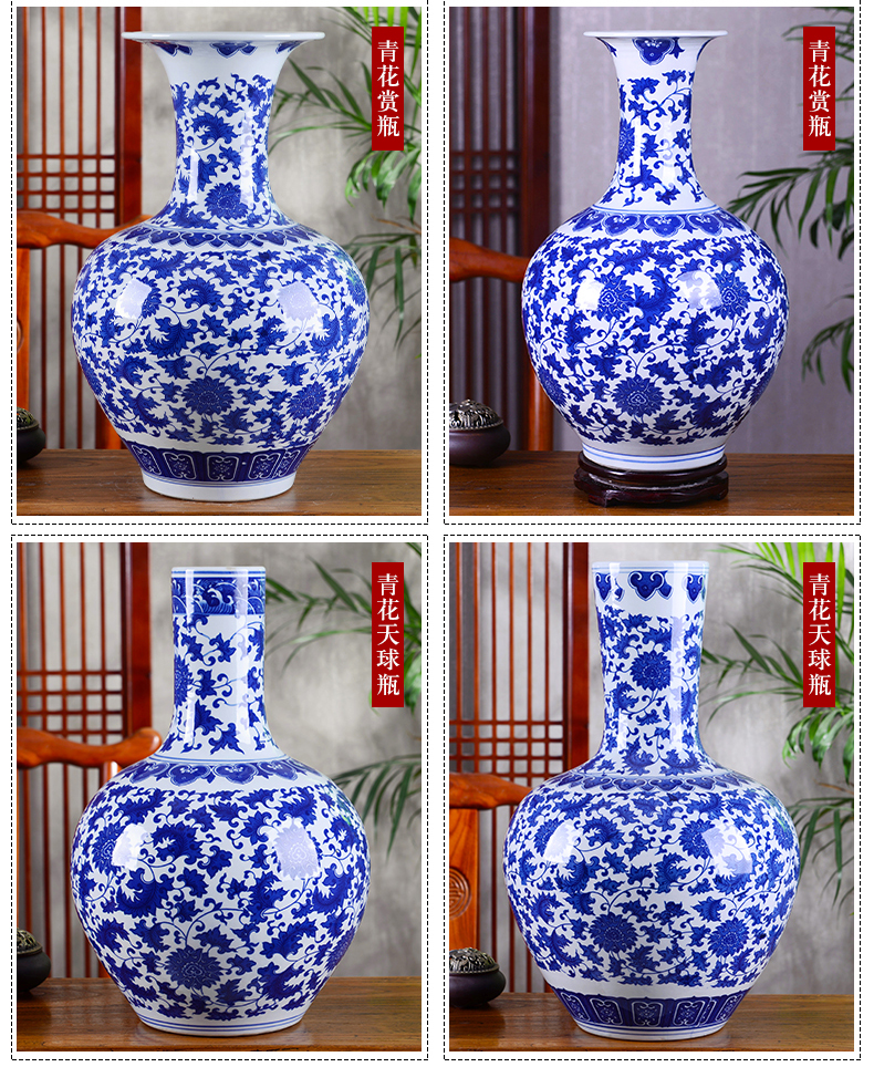 Jingdezhen ceramic blue and white porcelain vase large TV ark in modern Chinese flower arranging home sitting room adornment furnishing articles