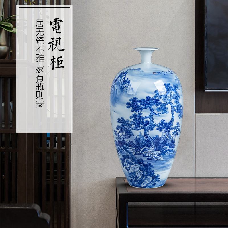 Jingdezhen ceramics hand - made landscape painting bottle of blue and white porcelain vase large living room a study Chinese style decorates the furnishing articles