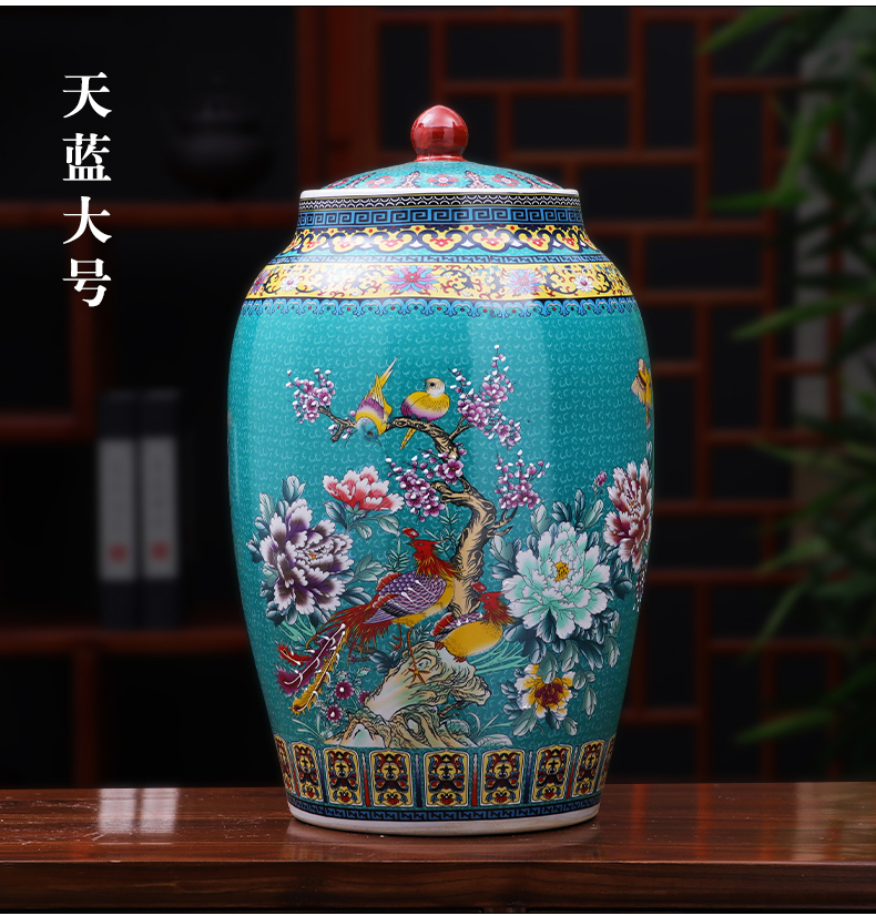 Jingdezhen ceramic barrel 30 jins home 20 jins with cover seal insect - resistant moistureproof tank home furnishing articles