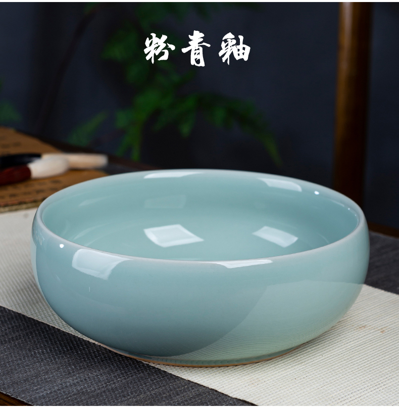 Jingdezhen ceramics celadon tea to wash to the writing brush washer retro ice crack water to wash large ashtray pot water lily pot cylinder